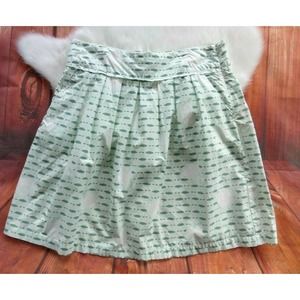 Calvin Klein Green Print Shells Pleated Cotton Lined Summer Skirt Pockets size 8